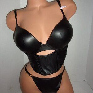 Victoria's Secret Faux Leather Bombshell +2 Cups Corset & V-String Set